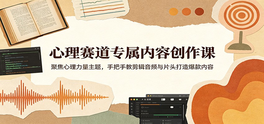 心理赛道专属内容创作课：聚焦心理力量主题，手把手教剪辑音频与片头打造爆款内容-轻资本网