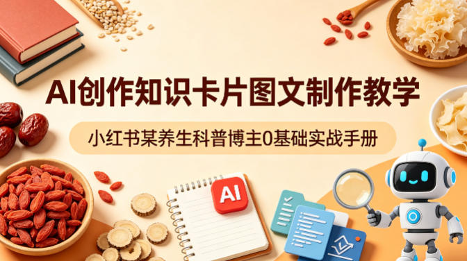 AI创作知识卡片图文制作教学，小红书某养生科普博主0基础实战手册-轻资本网