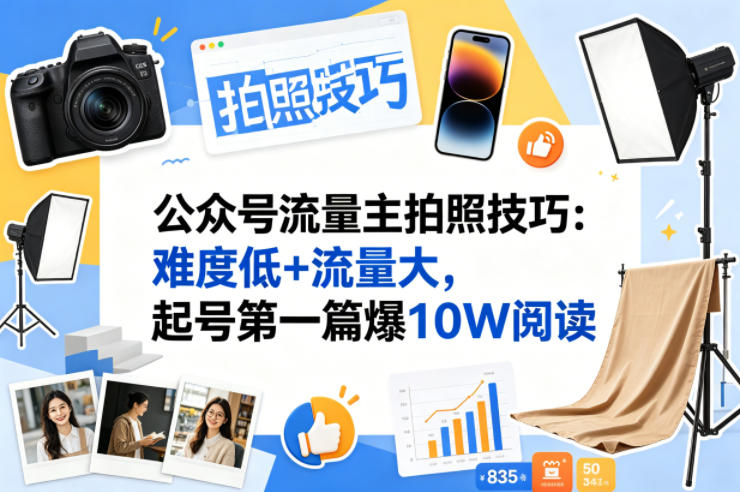 公众号流量主之拍照技巧赛道，难度低+流量大，起号第一篇就爆了10w阅读-轻资本网