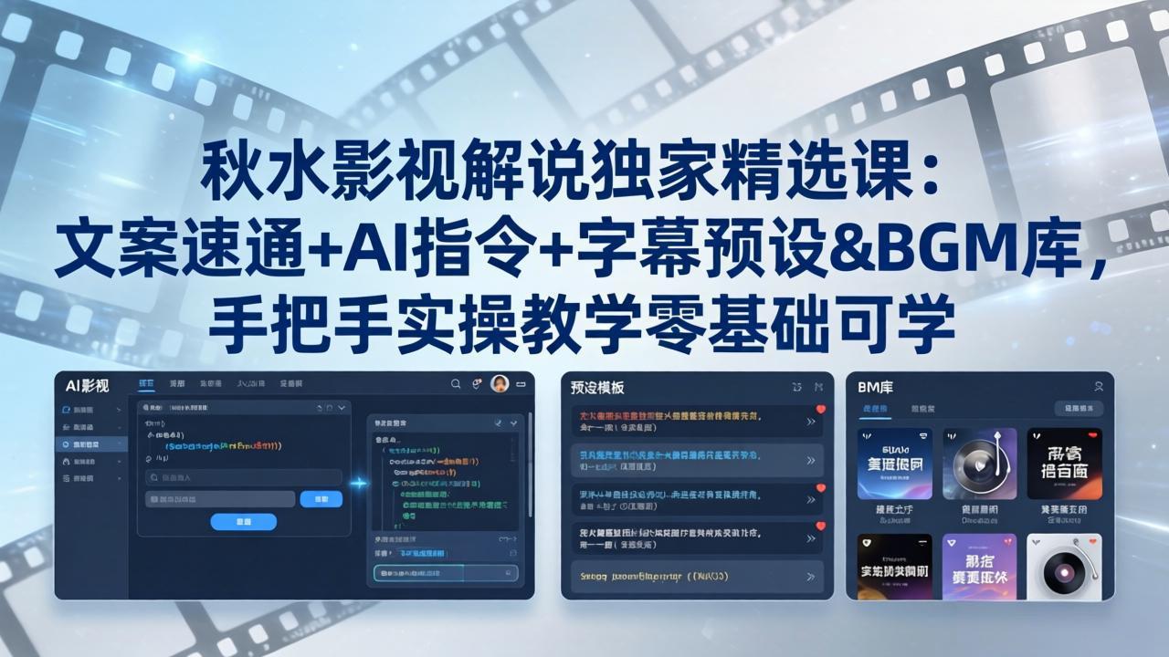 秋水影视解说独家精选课：文案速通+AI指令+字幕预设+BGM库，手把手实操教学零基础可学-轻资本网