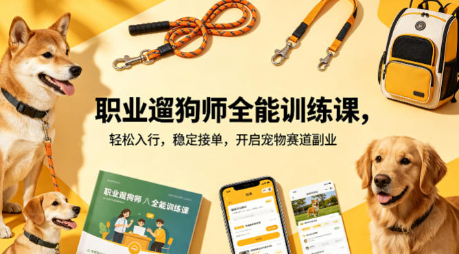 职业遛狗师全能训练课，轻松入行，稳定接单，开启宠物赛道副业-轻资本网
