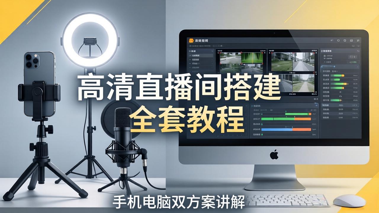 高清直播间搭建全套教程，手机电脑双方案讲解，设备选型调试多机位实操教学-轻资本网