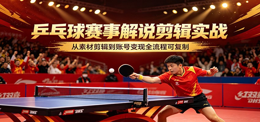 乒乓球赛事解说剪辑实战，从素材剪辑到账号变现全流程可复制-轻资本网