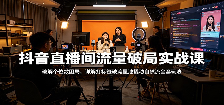 抖音直播间流量破局实战课：破解个位数困局，详解打标签破流量池撬动自然流全套玩法-轻资本网