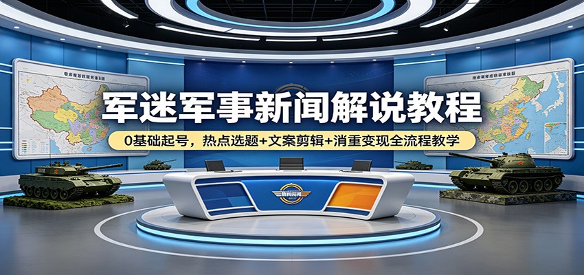 军迷军事新闻解说教程：0基础起号，热点选题+文案剪辑+消重变现全流程教学-轻资本网