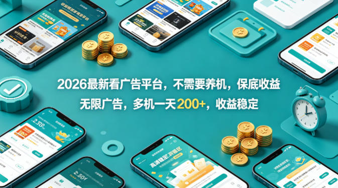 2026最新看广告平台，不需要养机，保底收益，无限广告，多机一天200+，收益稳定【揭秘】-轻资本网