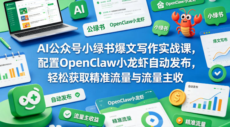 AI公众号小绿书爆文写作实战课，配置OpenClaw小龙虾自动发布，轻松获取精准流量与流量主收益-轻资本网