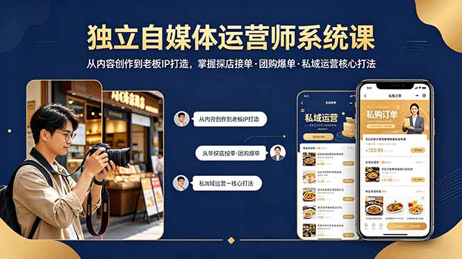 独立自媒体运营师系统课｜从内容创作到老板IP打造，掌握探店接单·团购爆单·私域运营核心打法-轻资本网