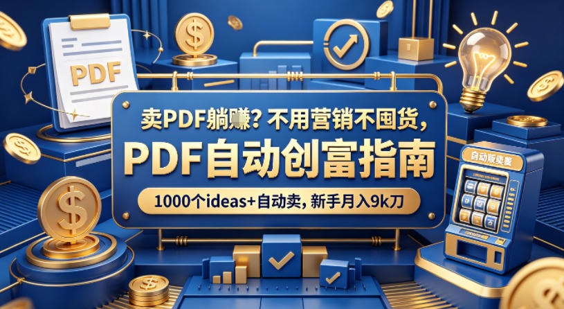 卖PDF躺賺？不用营销不囤货，PDF自动创富指南，1000个ideas+自动卖，新手月入9k刀【原创双语字幕】-轻资本网