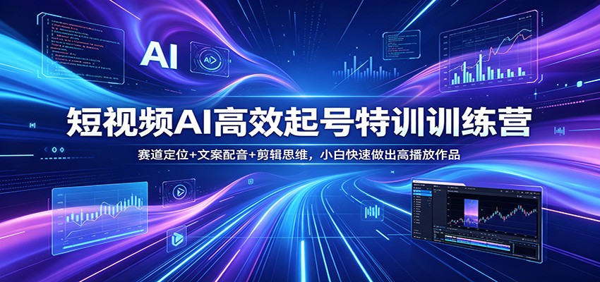 短视频AI高效起号特训训练营：赛道定位+文案配音+剪辑思维，小白快速做出高播放作品-轻资本网