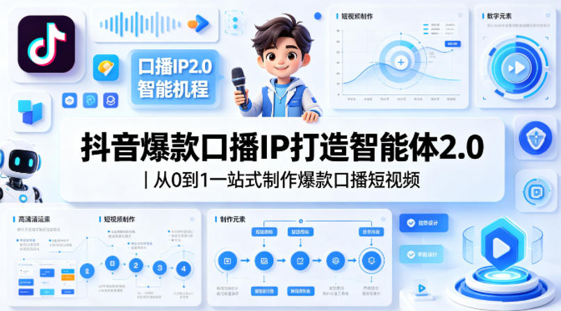 抖音爆款口播IP打造智能体2.0｜从0到1一站式制作爆款口播短视频-轻资本网