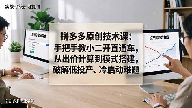 拼多多原创技术课：手把手教小二开直通车，从出价计算到模式搭建，破解低投产、冷启动难题-轻资本网