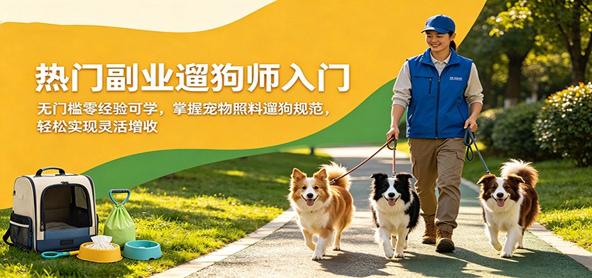 热门副业遛狗师入门，无门槛零经验可学，掌握宠物照料遛狗规范，轻松实现灵活增收-轻资本网