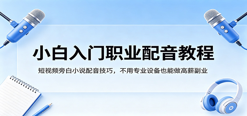 小白入门职业配音教程，短视频旁白小说配音技巧，不用专业设备也能做高薪副业-轻资本网