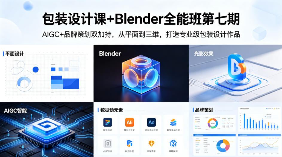 包装设计课+Blender全能班第七期，AIGC+品牌策划双加持，从平面到三维，打造专业级包装设计作品-轻资本网