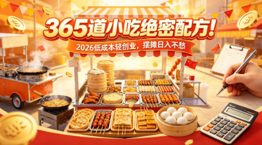 365道小吃绝密配方！2026低成本轻创业，摆摊日入不愁-轻资本网