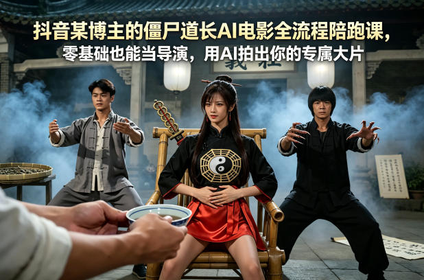抖音某博主的僵尸道长AI电影全流程陪跑课，零基础也能当导演，用AI拍出你的专属大片-轻资本网