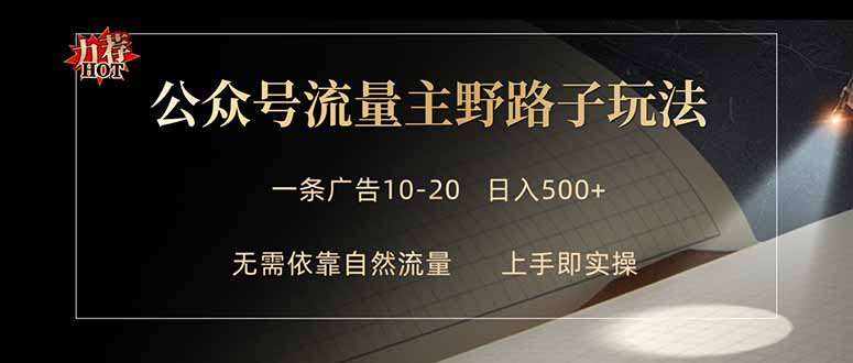 公众号流量主野路子玩法 单条广告10-20元 日入500+-轻资本网