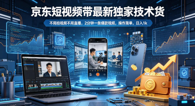 京东短视频带货最新独家技术，不用拍视频不用直播，2分钟一条爆款视频，操作简单，日入1k+【揭秘】-轻资本网