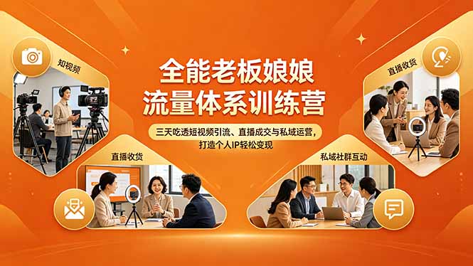 全能老板娘流量体系训练营，三天吃透短视频引流、直播成交与私域运营，打造个人IP轻松变现-轻资本网