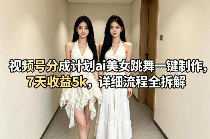 视频号分成计划ai美女跳舞一键制作，7天收益5k，详细流程全拆解-轻资本网