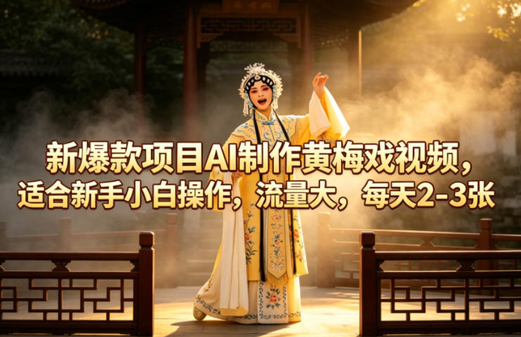 新爆款项目AI制作黄梅戏视频，适合新手小白操作，流量大，每天2-3张-轻资本网