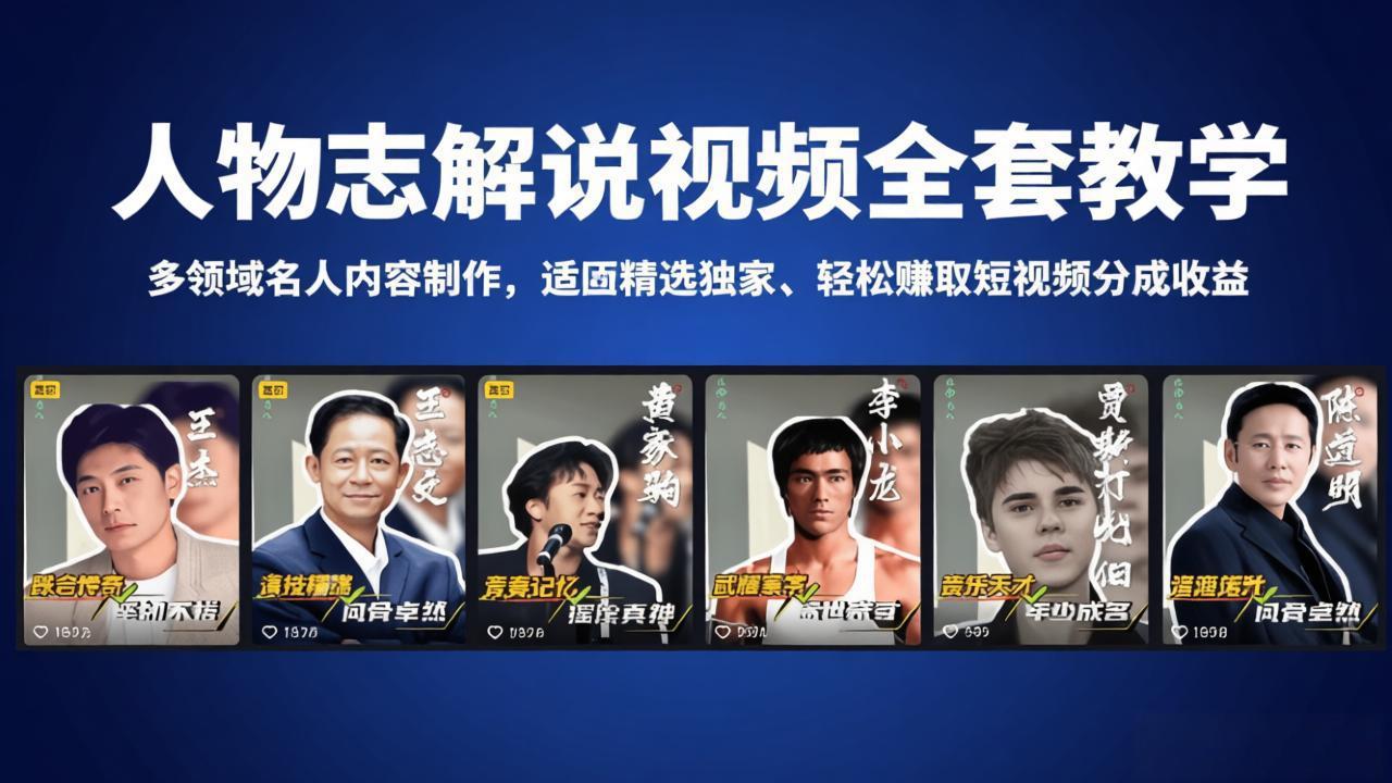 人物志解说视频全套教学，多领域名人内容制作，适配精选独家，轻松赚取短视频分成收益-轻资本网