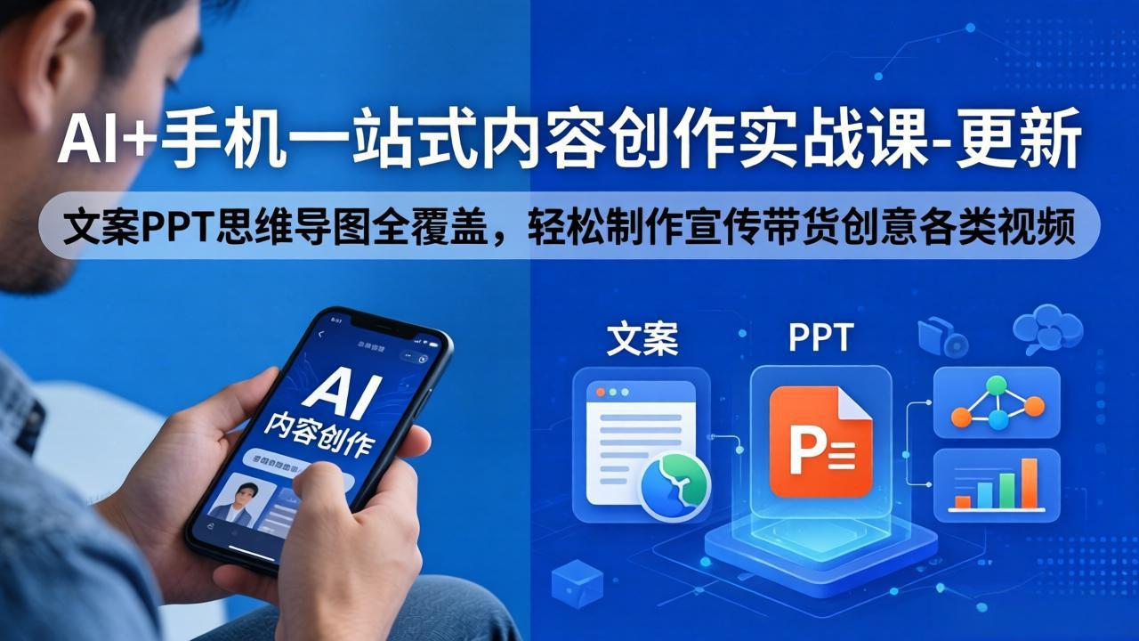 AI+手机一站式内容创作实战课-更新，文案PPT思维导图全覆盖，轻松制作宣传带货创意各类视频-轻资本网
