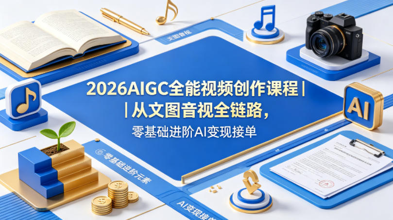 2026AIGC全能视频创作课程｜从文图音视全链路，零基础进阶AI变现接单-轻资本网