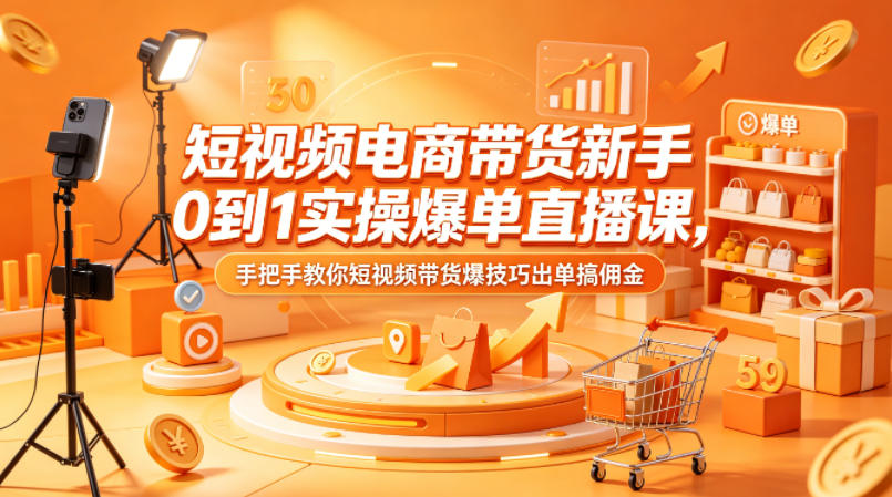 短视频电商带货新手0到1实操爆单直播课，手把手教你短视频带货爆技巧出单搞佣金-轻资本网