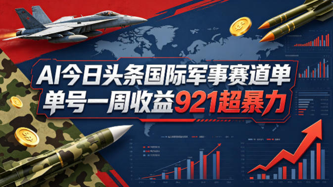 AI今日头条国际军事赛道，单号一周收益921，超暴力-轻资本网