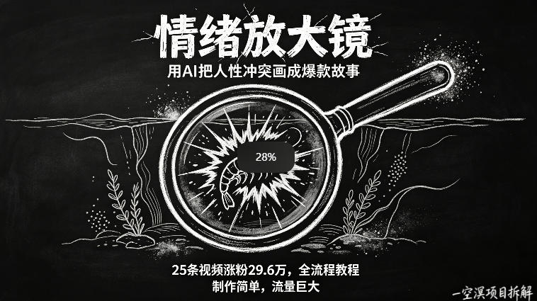 AI制作“情绪放大镜“视频，25条视频涨粉29.6W粉，流量巨大，制作简单，全流程教程-轻资本网