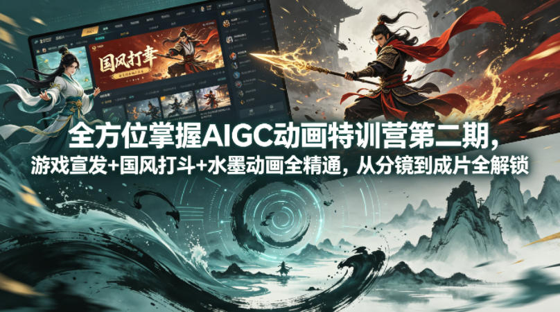 全方位掌握AIGC动画特训营第二期，游戏宣发+国风打斗+水墨动画全精通，从分镜到成片全解锁-轻资本网
