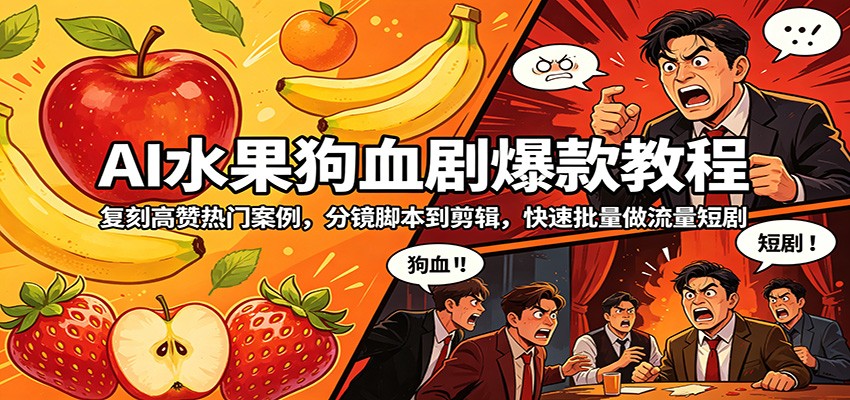 AI水果狗血剧爆款教程：复刻高赞热门案例，分镜脚本到剪辑，快速批量做流量短剧-轻资本网