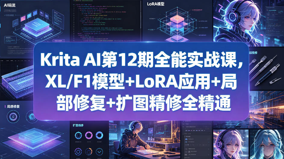 Krita AI第12期全能实战课，XL/F1模型+LoRA应用+局部修复+扩图精修全精通-轻资本网