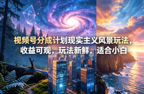 视频号分成计划现实主义风景玩法，收益可观，玩法新鲜，适合小白-轻资本网