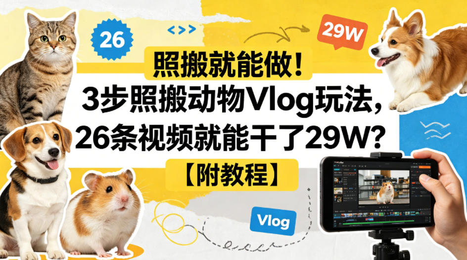 照搬就能做！3步照搬动物Vlog玩法，26条视频就能干了29W？【附教程】【赠coze一键生成工作流】-轻资本网