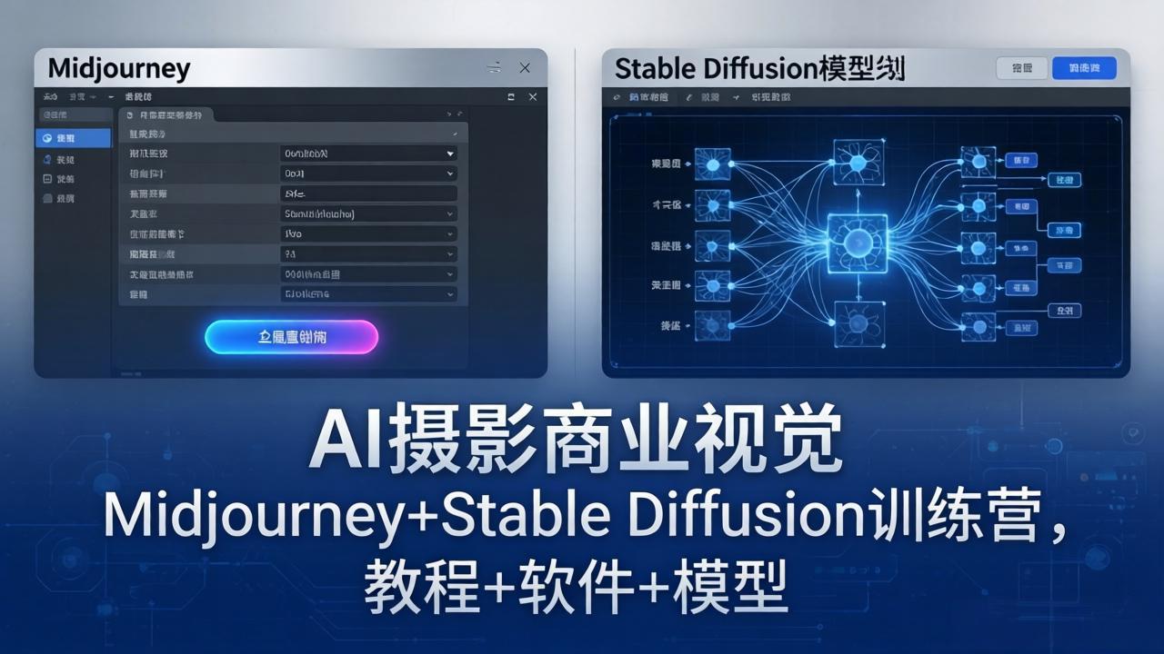 AI摄影商业视觉Midjourney+Stable Diffusion训练营，教程+软件+模型-轻资本网