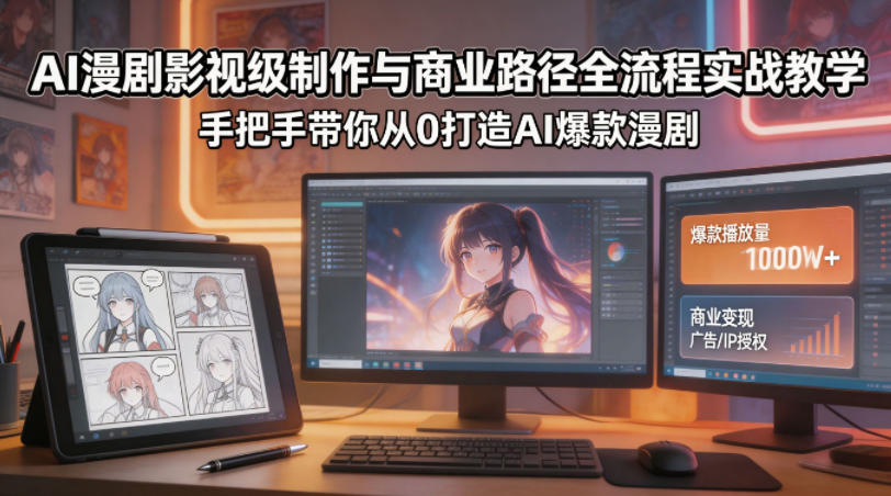 AI漫剧影视级制作与商业路径全流程实战教学，手带你从0打造AI爆款漫剧-轻资本网
