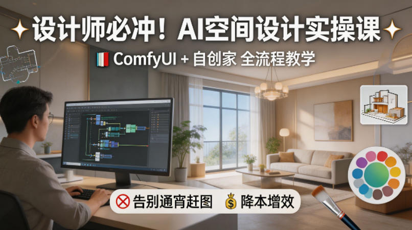 设计师必冲！AI空间设计实操课，ComfyUI+自创家全教学，告别通宵赶图，降本增效-轻资本网