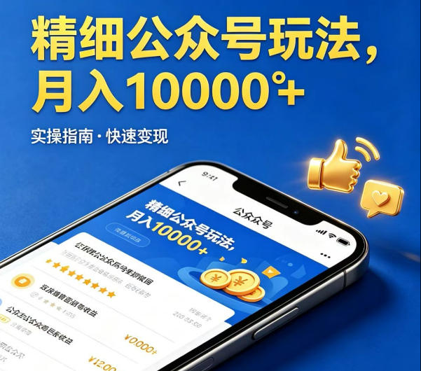 精细化公众号玩法，我们给你提供文章，你来负责发布，收益可观，月入1W+【揭秘】-轻资本网
