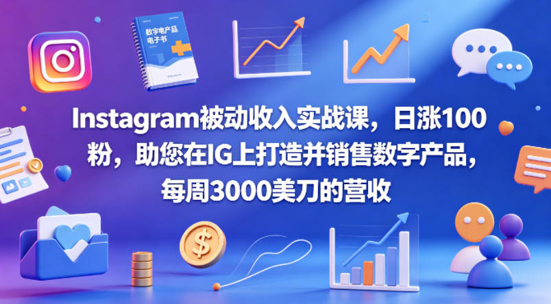 Instagram被动收入实战课，日涨100粉，助您在IG上打造并销售数字产品，每周3000美刀的营收【原创双语字幕】-轻资本网