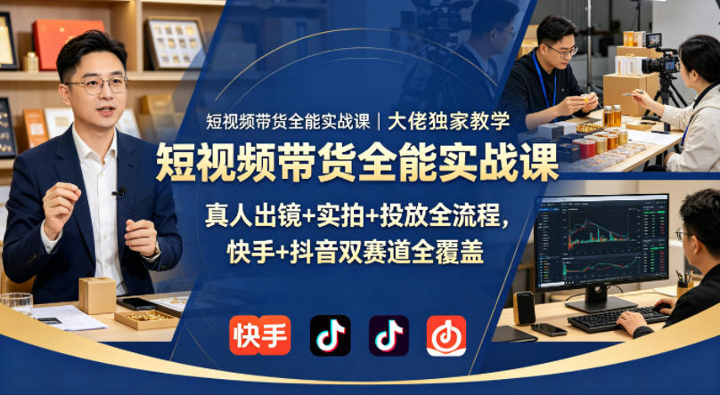 短视频带货全能实战课｜大佬独家教学，真人出镜+实拍+投放全流程，快手+抖音双赛道全覆盖-轻资本网