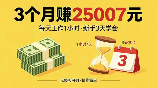3个月赚钱25007元，每天工作1个小时，新手3天全部学会！-轻资本网