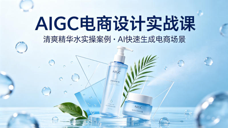 AIGC电商设计实战课，以清爽精华水为实操案例，教你用AI快速生成电商场景-轻资本网