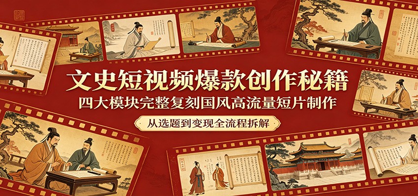 文史短视频爆款创作秘籍：四大模块完整复刻国风高流量短片制作-轻资本网