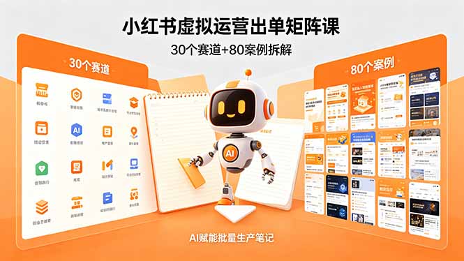 小红书虚拟运营出单矩阵课：30个赛道+80案例拆解，AI赋能批量生产笔记-轻资本网