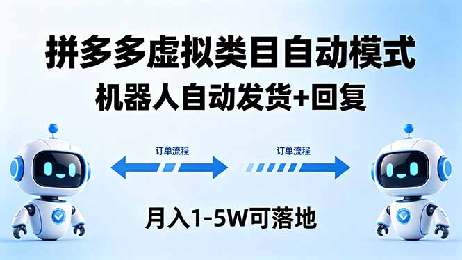 多多虚拟类目自动模式，机器人自动发货 + 回复，月入 1-5W 可落地-轻资本网