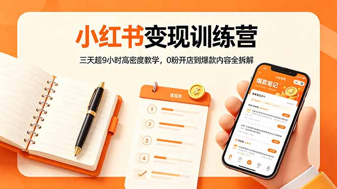 小红书变现训练营：三天超9小时高密度教学，0粉开店到爆款内容全拆解-轻资本网