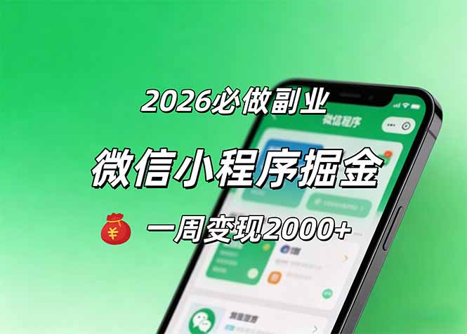 2026微信小程序掘金，简单好上手，一周变现2000+-轻资本网